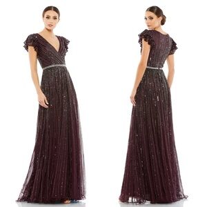 Mac Duggal Plum Sequin Maxi Gown